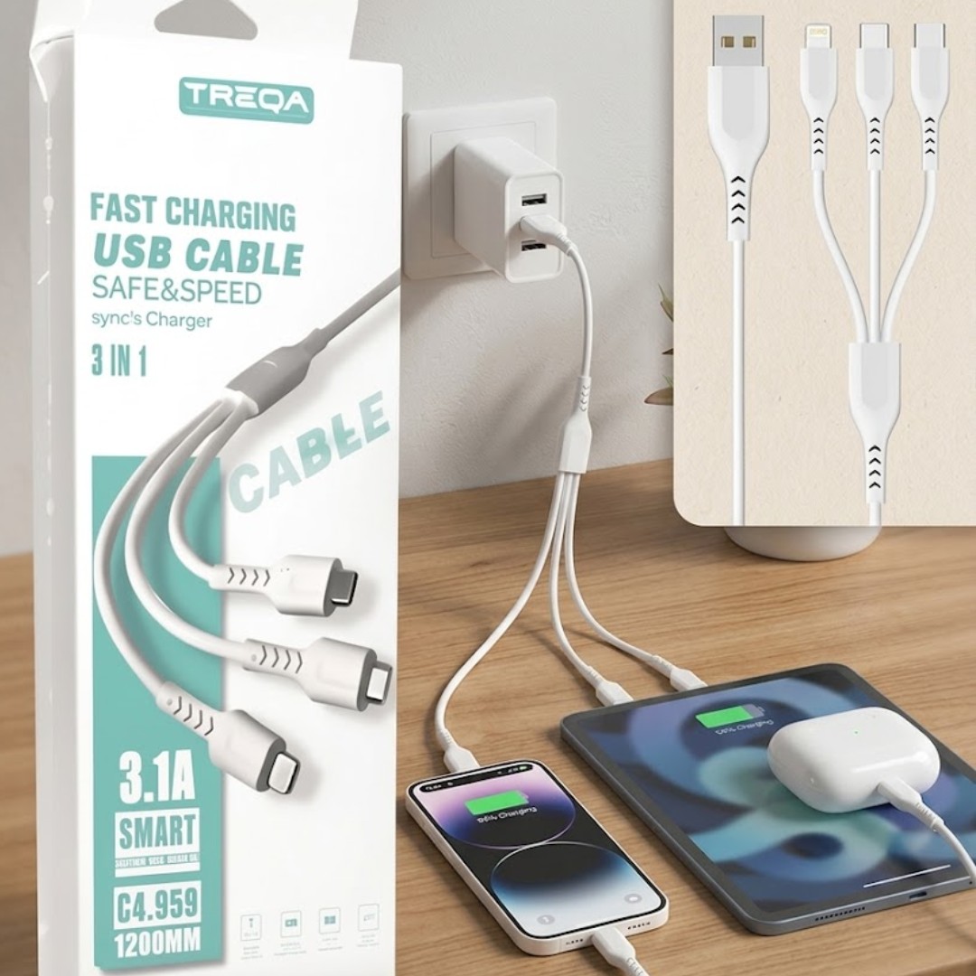 CABLE TREQA CARGA RAPIDA 3 EN 1 CA-868